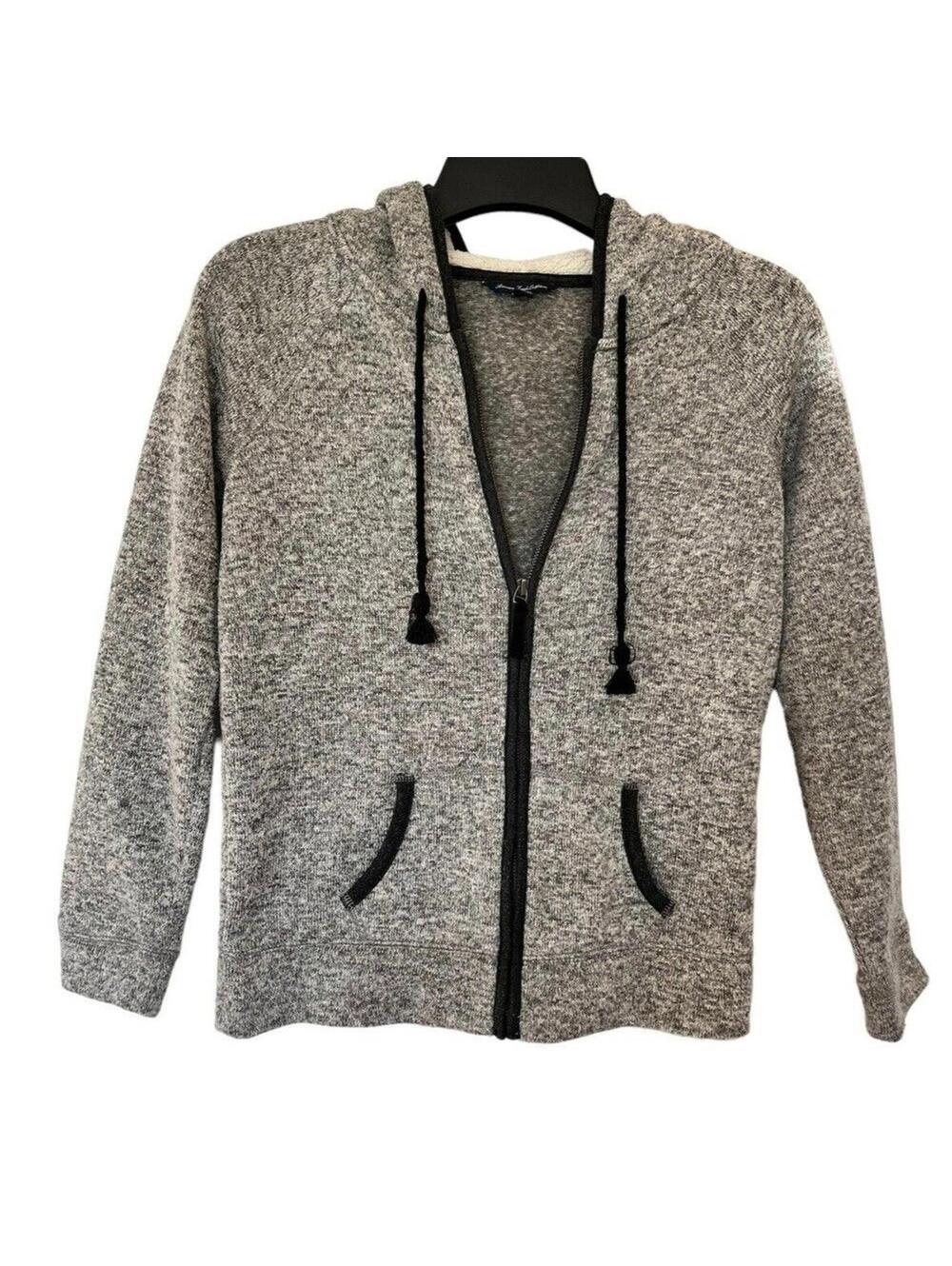 AMERICAN EAGLE Sweater Hoodie Size Small Knit Gray Black White Full Zip 1098.5